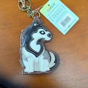 Chala Husky Dog Keychain - change purse Charm in Black, White & Tan